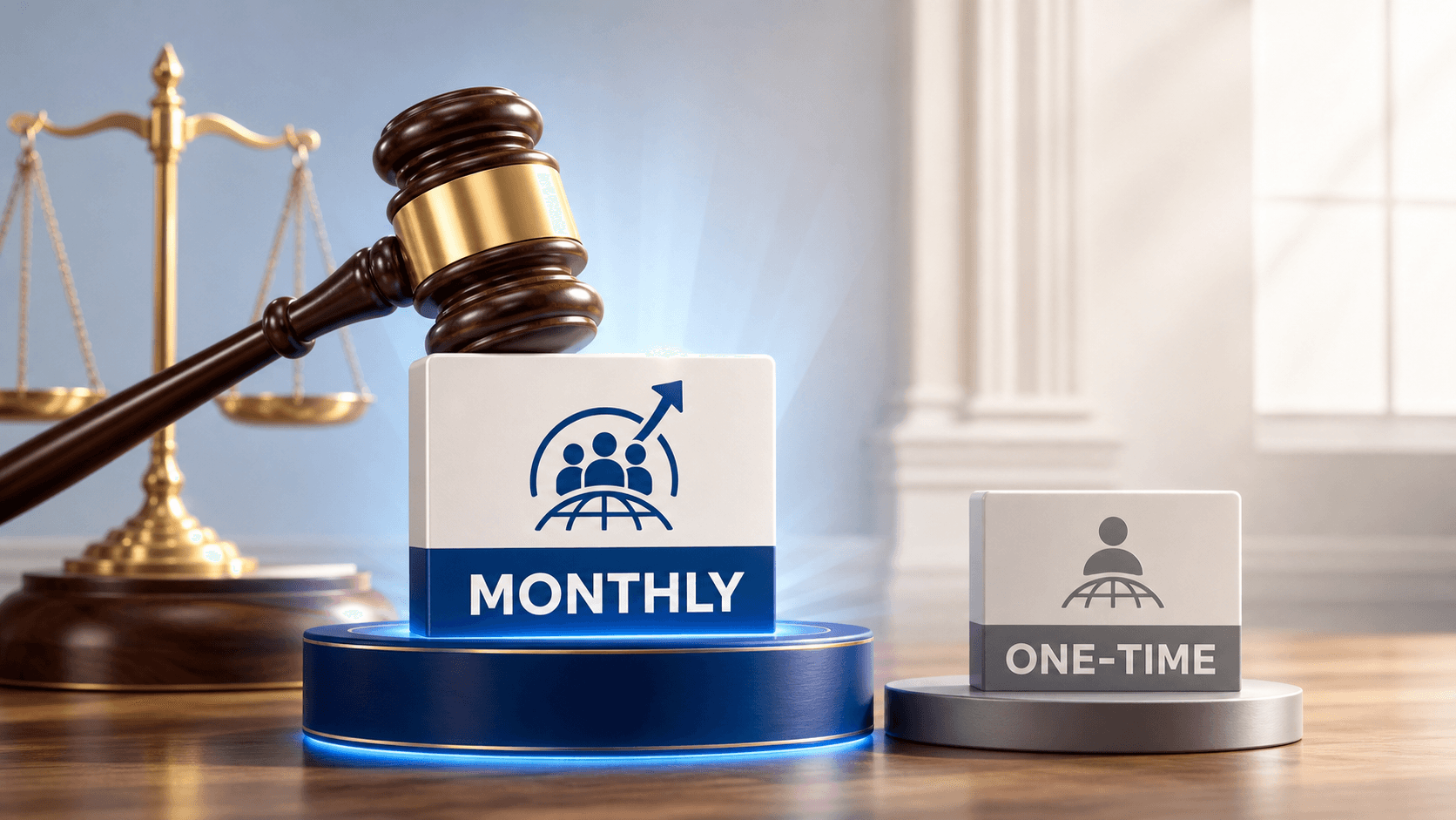 A judge's gavel ruling in favor of monthly donations